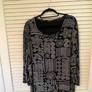 Vikki Vi Black White Tribal Print Shirt Top 2X EC